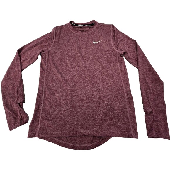Nike Dri-FIT Running Shirt Mens Small Burgundy Heather Long Sleeve Crewneck - Picture 1 of 6